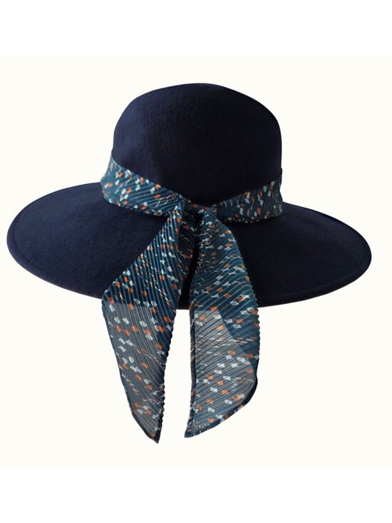NWT Nordstrom Navy Wool Wide Brim Floppy Hat Women OS Scarf Tie Band Adjustable main image 9